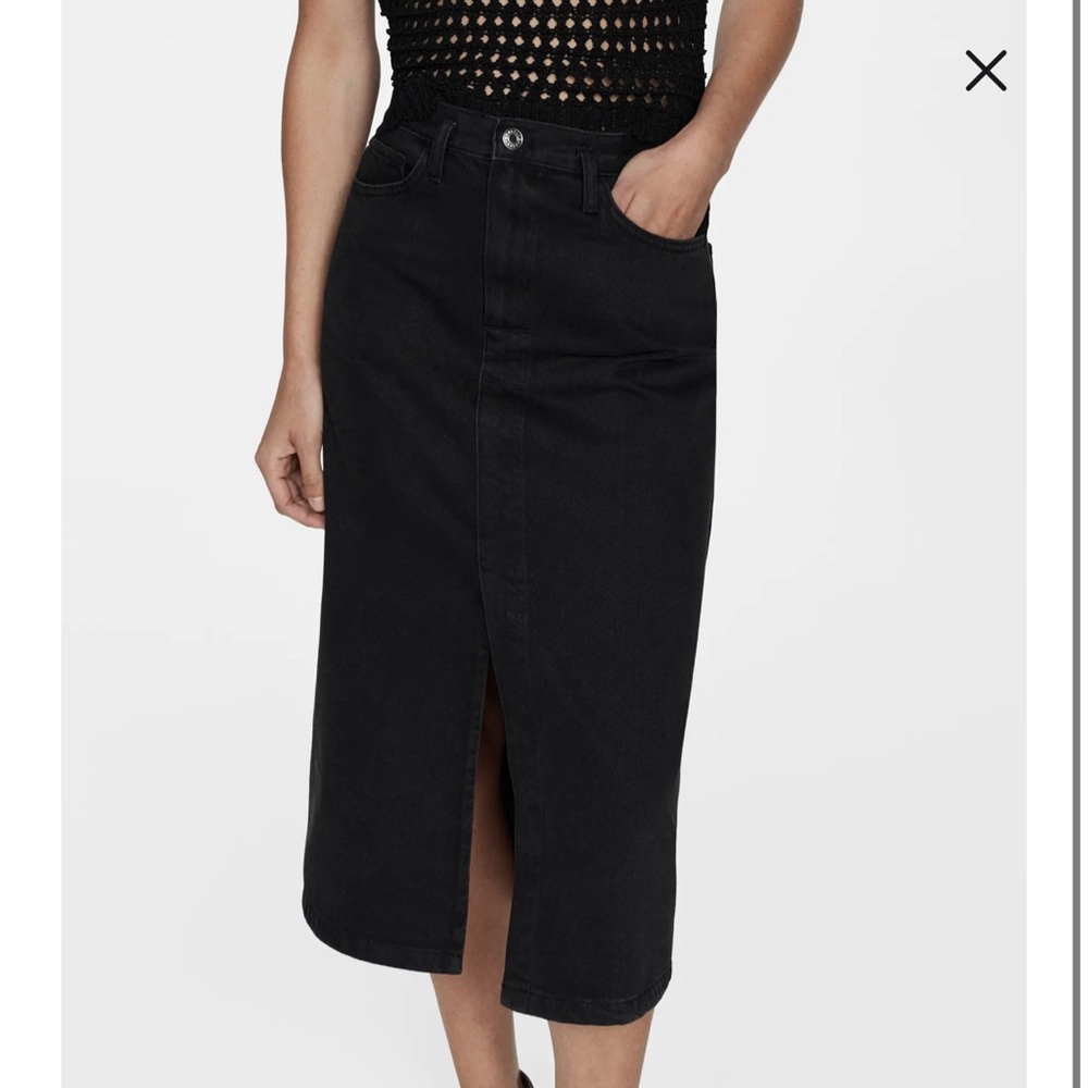 Mango Black Midi Denim Skirt with Front Slit